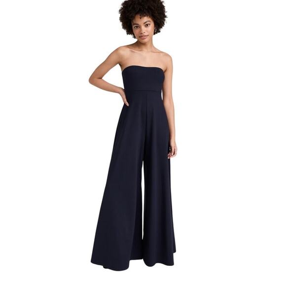 NWT SUSANA MONACO Black Strapless Tube Top Flare Wide Leg Pant Jumpsuit S - Picture 2 of 10